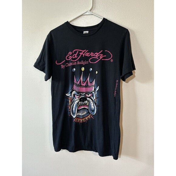 Vintage Y2K ED HARDY Bulldog w/crown T-shirt Size Med 2000’s Christian Audigier - Picture 1 of 4